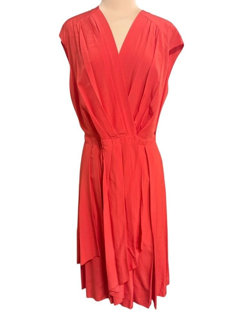 NWT Tory Burch Pleated Midi Dress 8 Spark Coral Silk NEW Classic Luxe V Neck